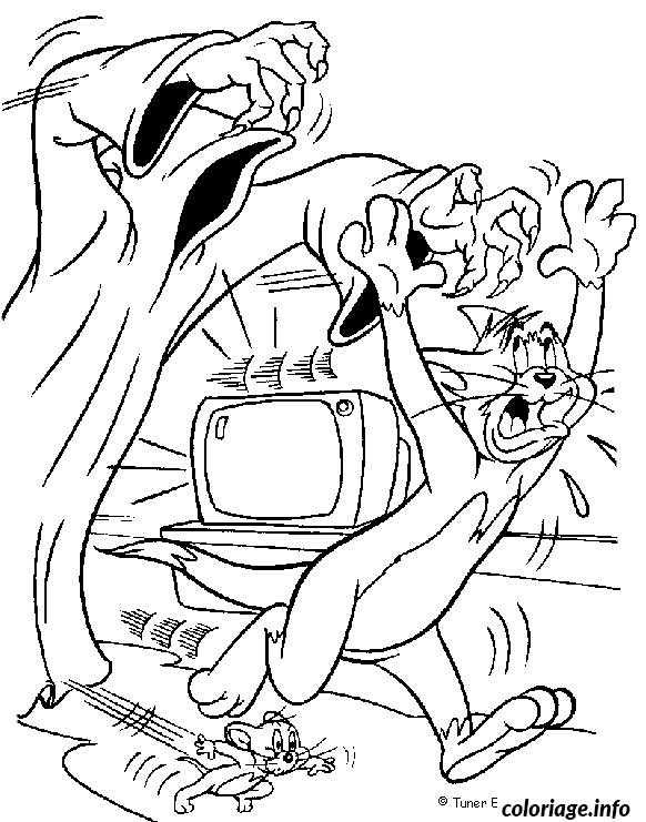 Dessin Tom et Jerry ont peur d un fantome Coloriage Gratuit à Imprimer