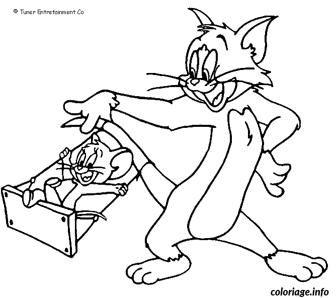 Dessin Jerry fait de la balancoire avec queue de tom Coloriage Gratuit à Imprimer