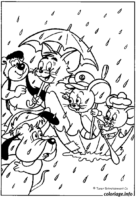 Dessin Tom et Jerry sous pluie Coloriage Gratuit à Imprimer