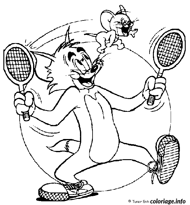 Coloriage Tom Joue Au Tennis Avec Jerry Comme Balle Dessin à Imprimer