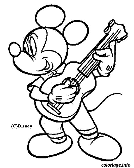 Dessin Mickey joue de la guitare Coloriage Gratuit à Imprimer