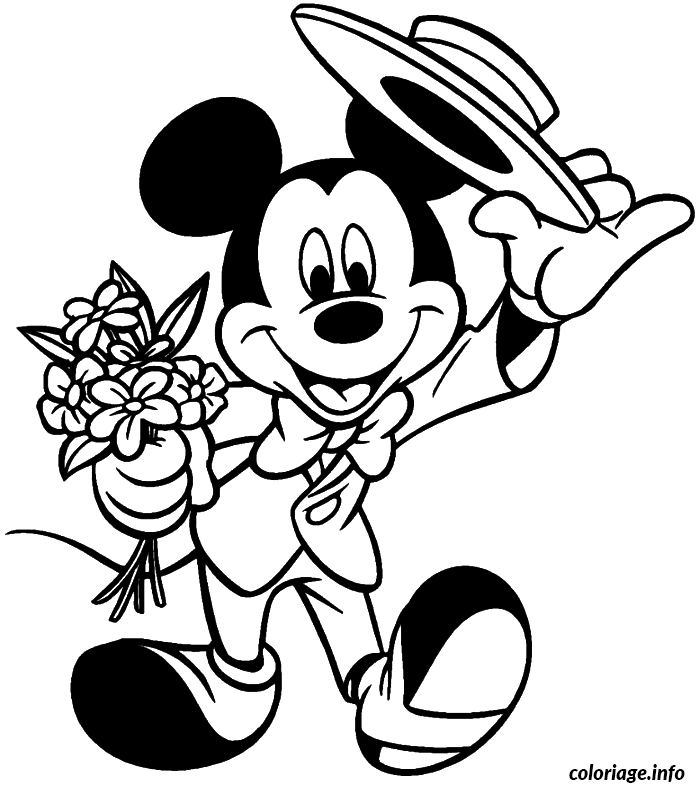 Dessin Mickey va a un rendez vous galant Coloriage Gratuit à Imprimer