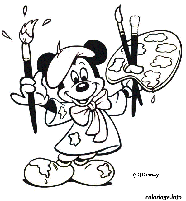 Dessin Mickey est un peintre Coloriage Gratuit à Imprimer