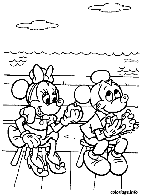 Dessin Mickey et Minnie mangent Coloriage Gratuit à Imprimer