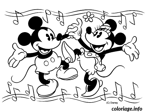 Dessin Mickey et Minnie dansent Coloriage Gratuit à Imprimer