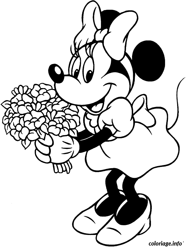 Dessin Minnie a recue des fleurs Coloriage Gratuit à Imprimer