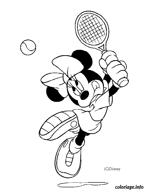 Dessin Minnie joue au tennis Coloriage Gratuit à Imprimer