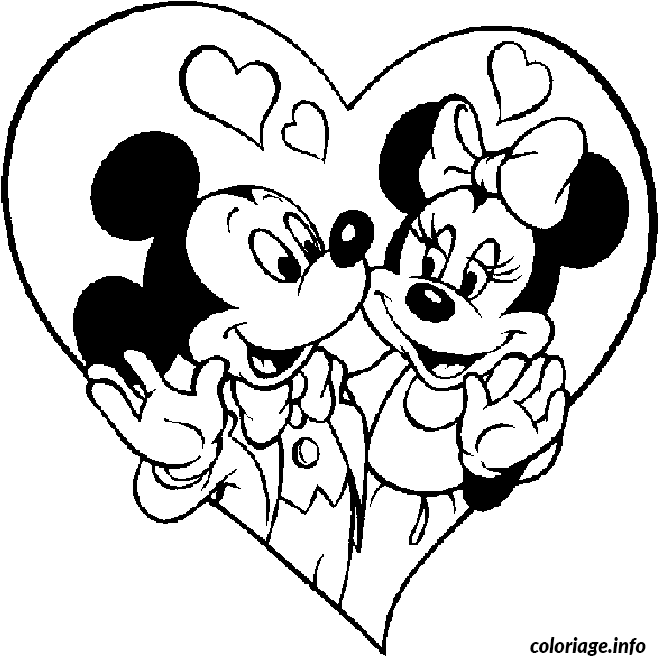 Dessin st valentin Mickey et Minnie dans un coeur Coloriage Gratuit à Imprimer