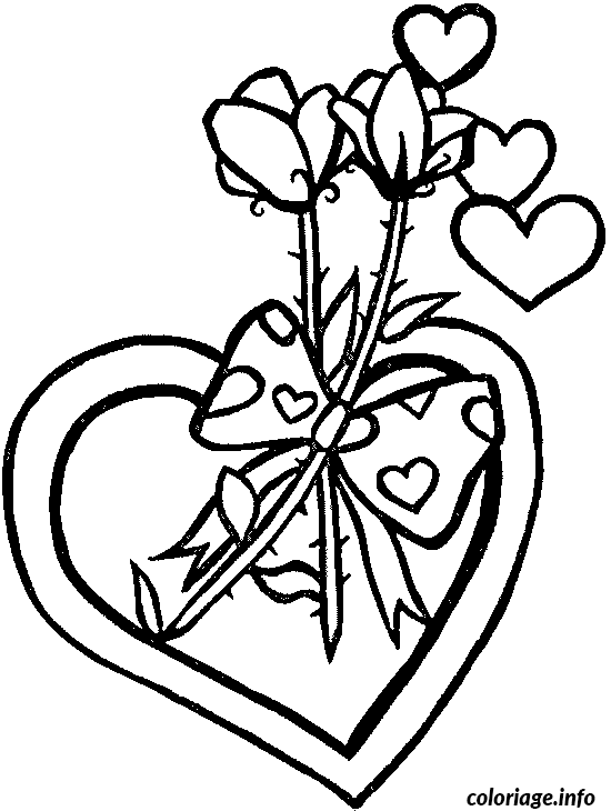 Dessin st valentin coeurs et fleurs Coloriage Gratuit à Imprimer