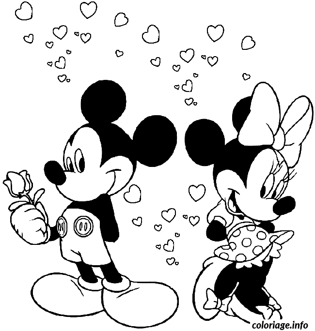 Dessin st valentin Mickey est amoureux de Minnie Coloriage Gratuit à Imprimer