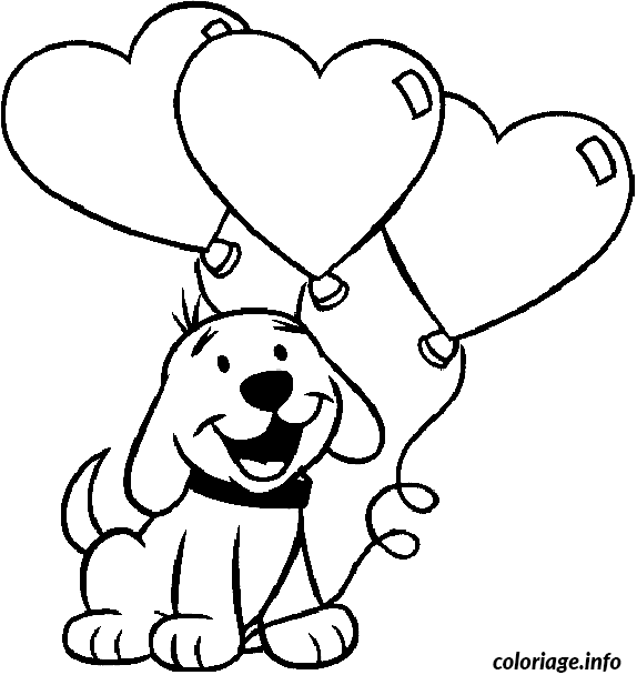 Dessin st valentin dessin d un chien avec 3 ballons en forme de coeur Coloriage Gratuit à Imprimer