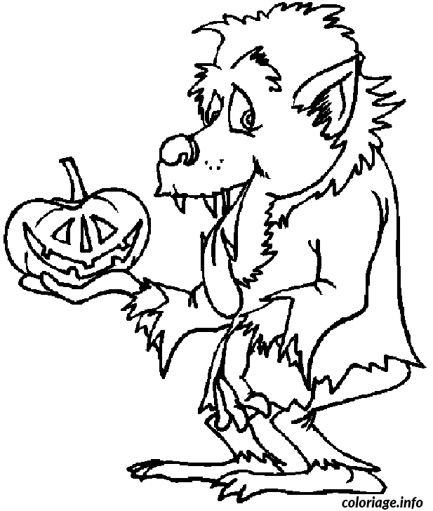 Coloriage Un Loup Garou Avec Une Citrouille D Halloween Jecolorie Com