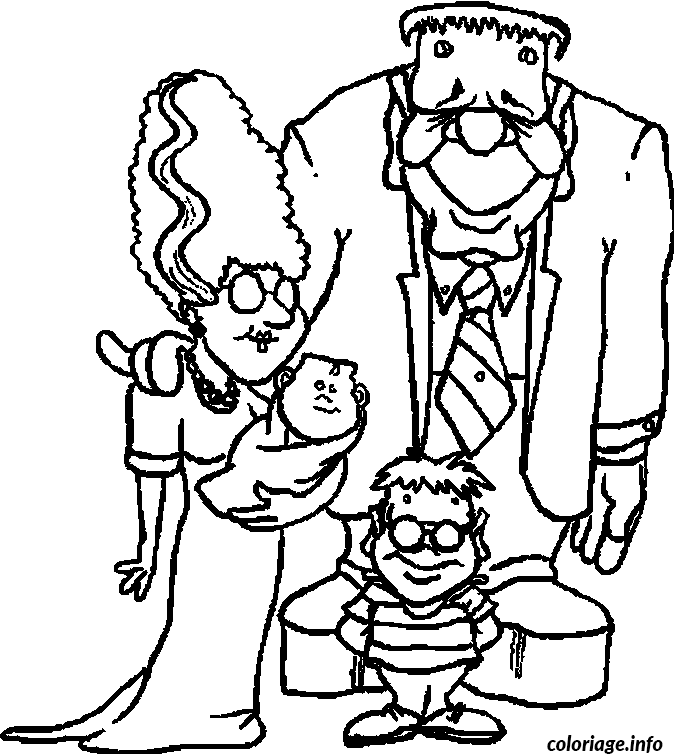 Dessin Frankenstein et sa famille Coloriage Gratuit à Imprimer