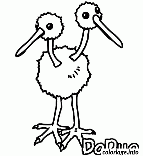 Dessin pokemon 084 Doduo Coloriage Gratuit à Imprimer