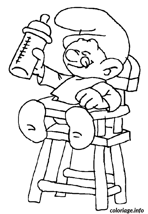 Dessin bebe schtroumpf sur une chaise haute Coloriage Gratuit à Imprimer