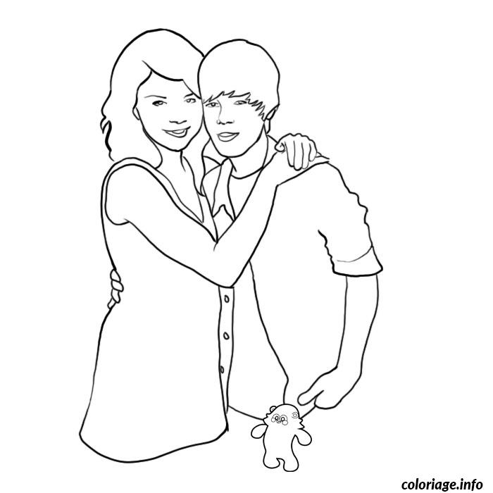 Coloriage Justin bieber et miley cyrus - Célébrité à imprimer