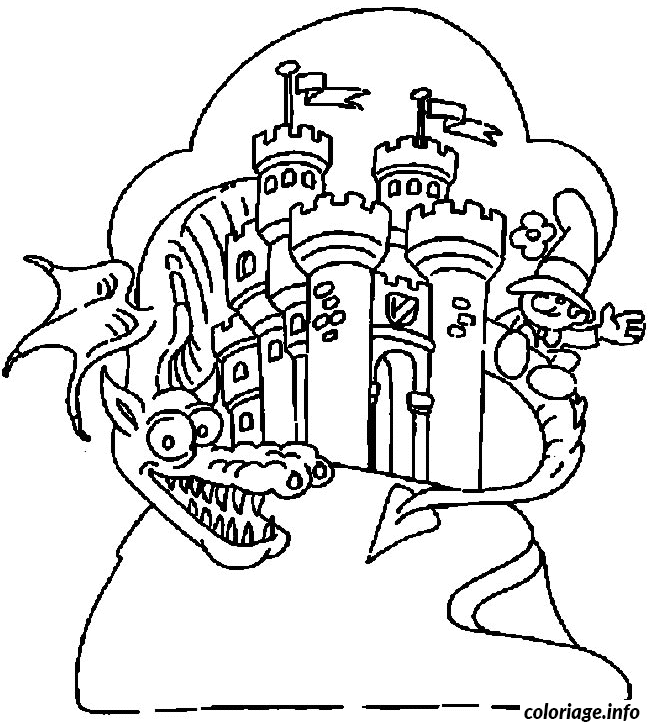 Dessin dragon et chateau Coloriage Gratuit à Imprimer