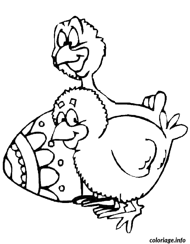 Dessin oeuf de Paques et 2 poussins Coloriage Gratuit à Imprimer