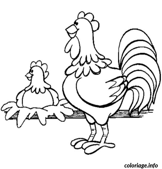 Dessin paques une poule avec un coq Coloriage Gratuit à Imprimer
