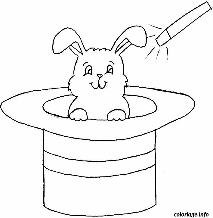 Dessin paques lapin dans un chapeau de magicien Coloriage Gratuit à Imprimer