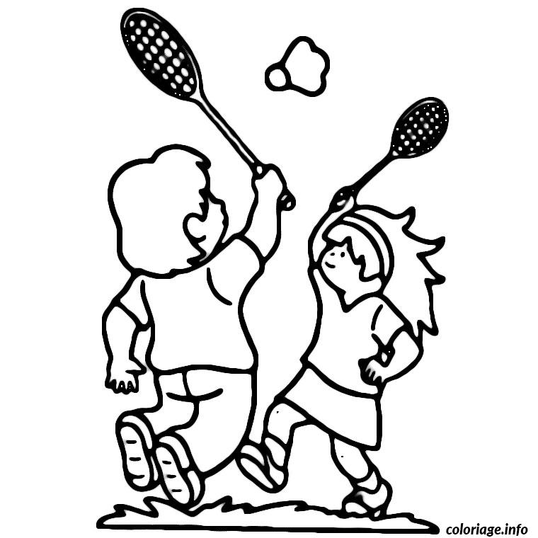 Dessin enfants jouent au badminton Coloriage Gratuit à Imprimer