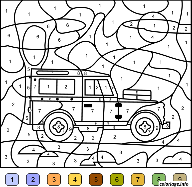 Coloriage Magique Voiture 4x4 Jeep Dessin Magique à imprimer