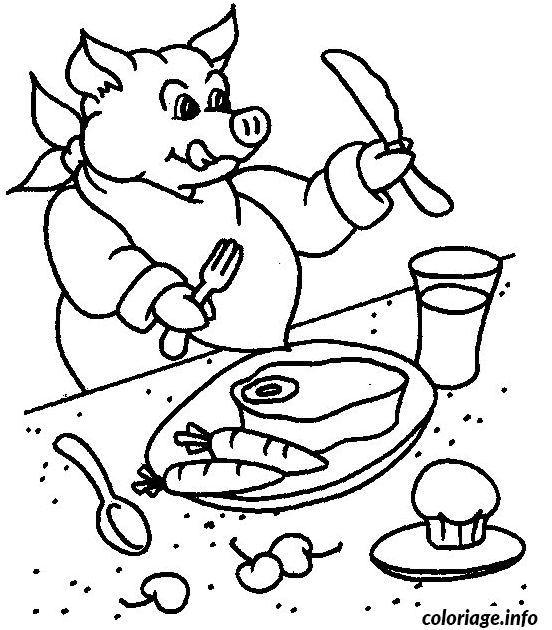 Coloriage Un Cochon Qui Mange Du Boeuf Dessin à Imprimer