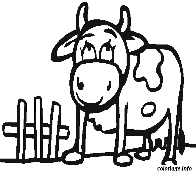 Dessin une vache cote d une barriere Coloriage Gratuit à Imprimer