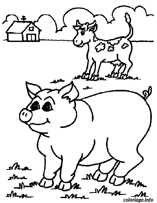 Dessin un cochon et une chevre Coloriage Gratuit à Imprimer