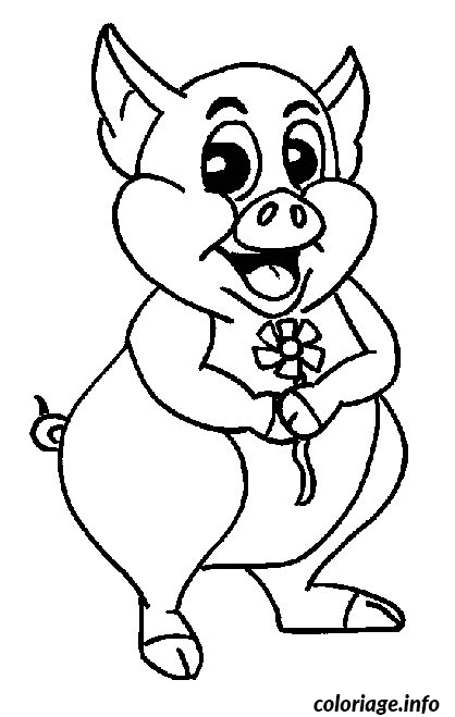 Coloriage Cochon Qui Tient Une Fleur Dessin à Imprimer