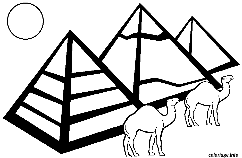 Coloriage Trois Pyramides Et 2 Dromadaires Dessin à Imprimer