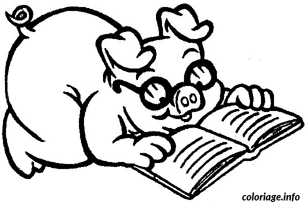 Coloriage Cochon Qui Lit Un Livre Dessin à Imprimer