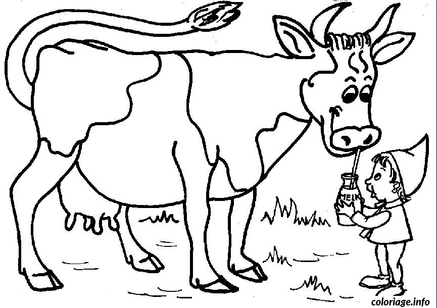 Dessin vache qui boit du lait Coloriage Gratuit à Imprimer