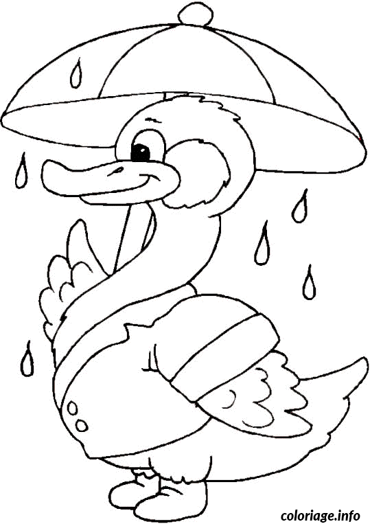 Dessin un canard avec un parapluie Coloriage Gratuit à Imprimer