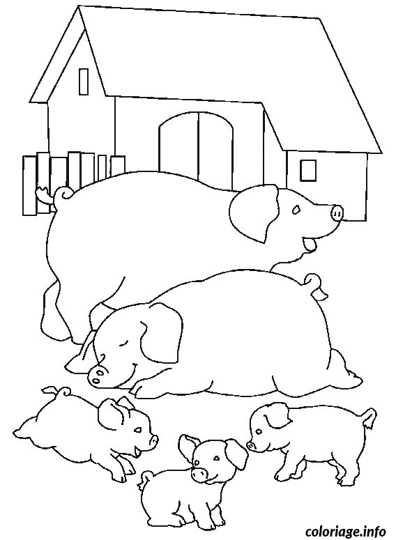 Dessin des cochons a la ferme Coloriage Gratuit à Imprimer