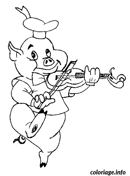 Dessin Cochon qui joue du violon Coloriage Gratuit à Imprimer