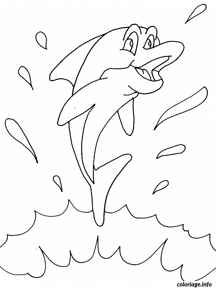 Dessin dauphin saute et fait eclabousseur Coloriage Gratuit à Imprimer