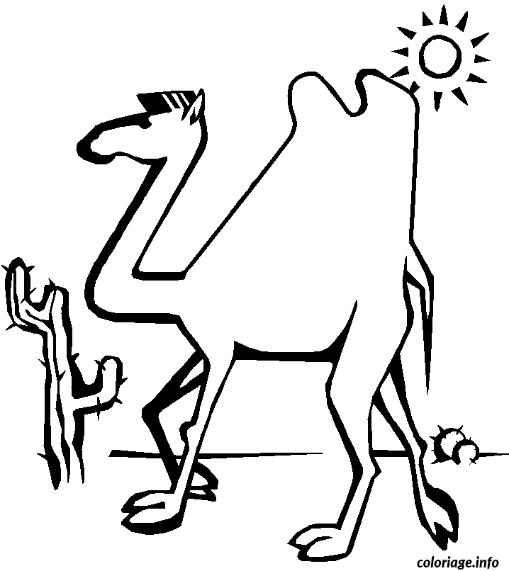 Dessin chameau dans le desert Coloriage Gratuit à Imprimer