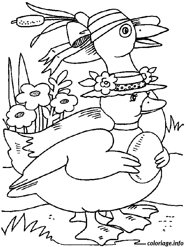 Dessin canards avec chapeaux Coloriage Gratuit à Imprimer