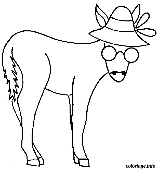 Dessin ane avec chapeau et lunettes Coloriage Gratuit à Imprimer