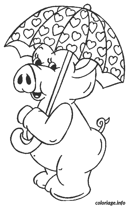 Dessin cochon sous un parapluie Coloriage Gratuit à Imprimer