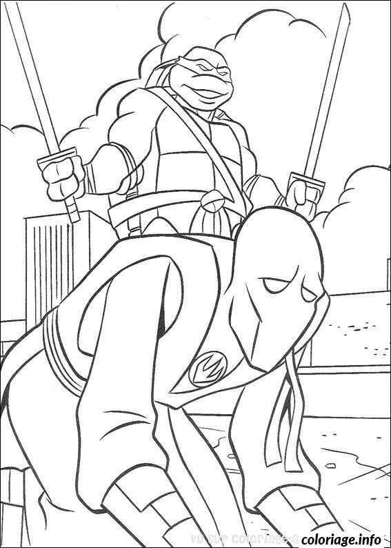 Dessin tortue ninja avec ennemi Coloriage Gratuit à Imprimer