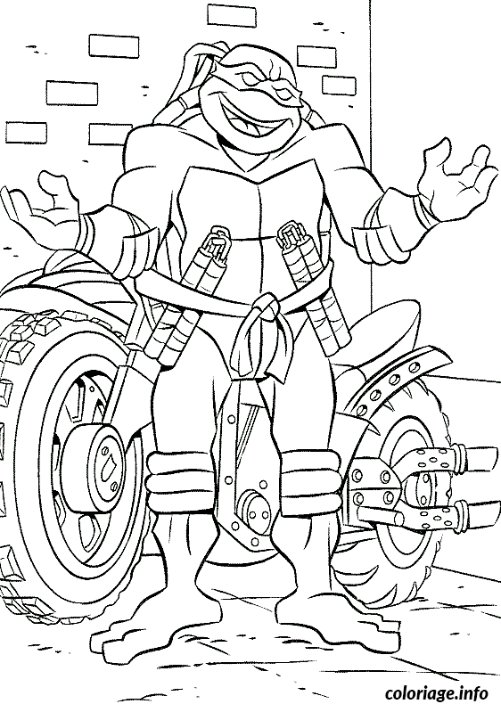Dessin tortue ninja avec sa moto Coloriage Gratuit à Imprimer