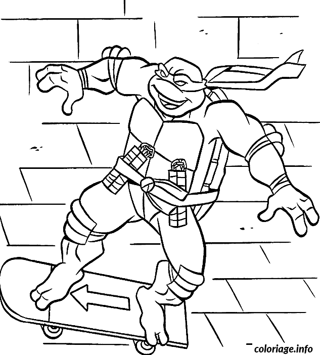 Dessin tortue ninja avec son skate Coloriage Gratuit à Imprimer