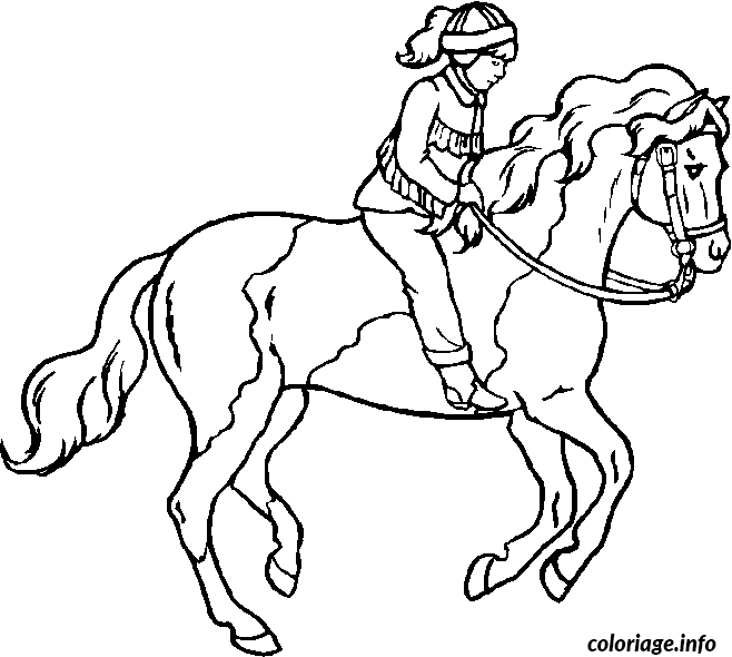 Dessin cavaliere avec son casque sur son cheval Coloriage Gratuit à Imprimer