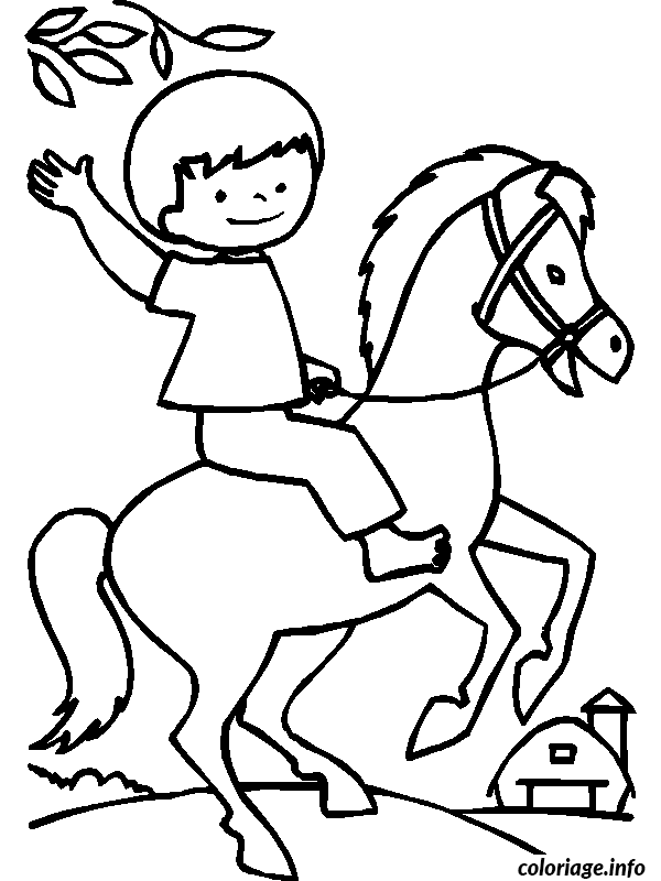 Dessin un enfant sur un cheval Coloriage Gratuit à Imprimer
