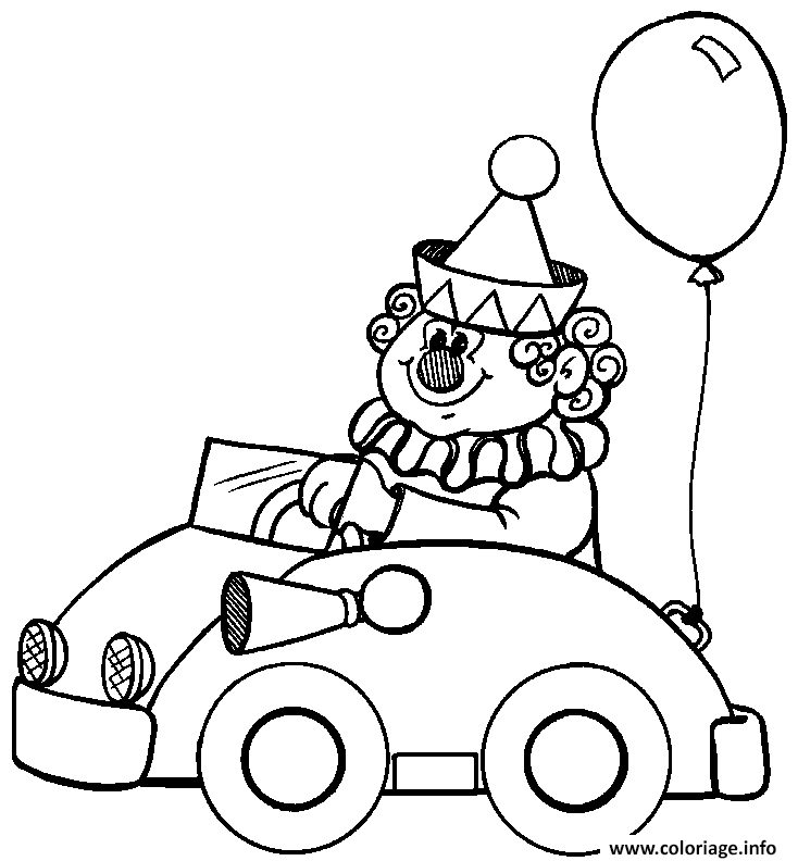 Dessin cirque clown en voiture Coloriage Gratuit à Imprimer