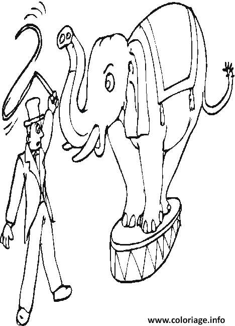 Dessin cirque dresseur avec un elephant Coloriage Gratuit à Imprimer