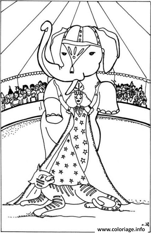 Dessin cirque elephant dresseur Coloriage Gratuit à Imprimer