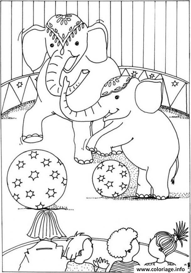 Dessin cirque elephants ballons Coloriage Gratuit à Imprimer